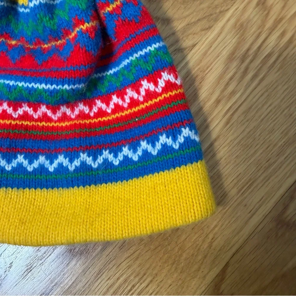 Vintage Beanie Pom Pom Knit Winter Hat Colorful Yellow Adult One Size - Picture 3 of 8
